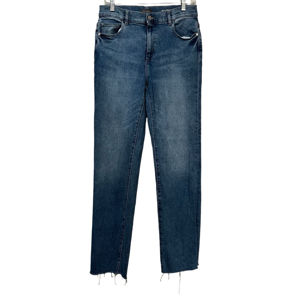 DL1961 28 Patti Vintage High Rise Straight Leg Medium Wash Raw Hem Jeans R9